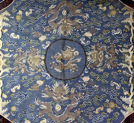 A Chinese kesi work dragon panel, 18th/19th century, 111 x 106cm, adapted and later lined